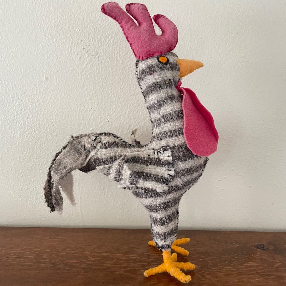 Folk Art Rooster Plush Freestanding Handmade Art Wool Rustic‎ Farmhouse Roo